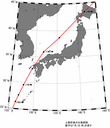 平成3年19号台風進路図