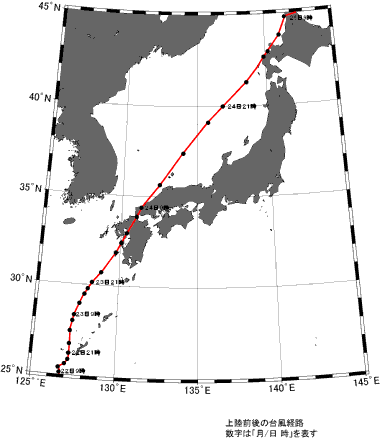 平成11年18号台風進路図